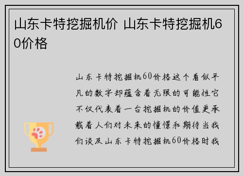 山东卡特挖掘机价 山东卡特挖掘机60价格